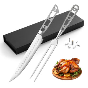 [2025 NEW] BBQ Carving Set – AUS-10 3 Layers Forged Slicer & 6-in Stainless Steel Fork [NO LOGO]