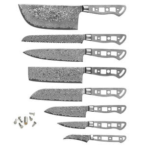 [NEW] AUS-10 Damascus 8-Piece Knife Blank Set [No Logo]