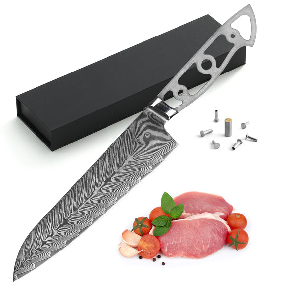KATSU Kiritsuke Chef Knife - Damascus - Japanese Kitchen Knife - 8-inch -  Handcrafted Octagonal Handle - Wood Sheath & Gift Box (Kritsuke Knife)