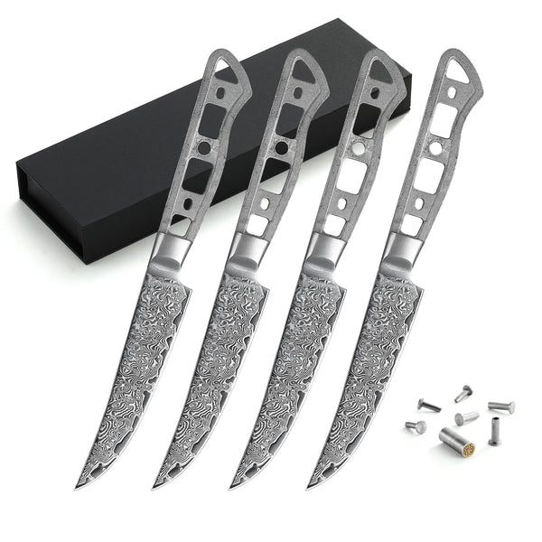 4PCS Professional Steak Knives Set with Sharp Serrated Blade and