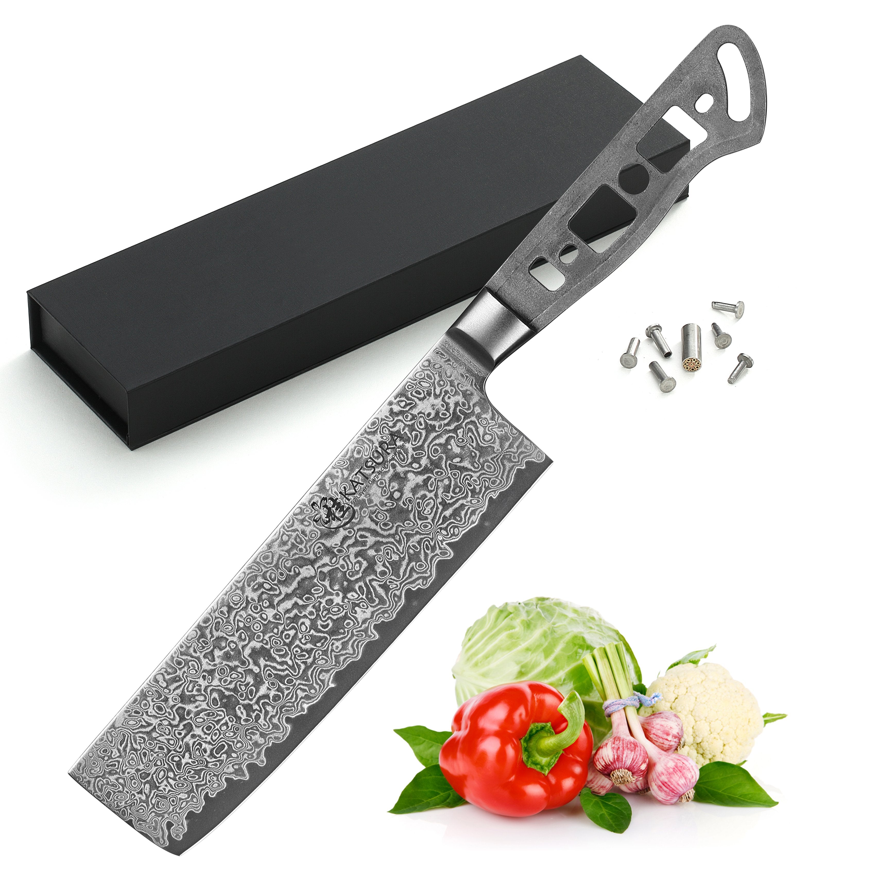 Katsura Cutlery 4.5 in. Japanese Premium AUS 10 67 Layers Damascus Steel  Non-Serrated Blade Steak Knife Blank No Logo Woodworking Project Kit 